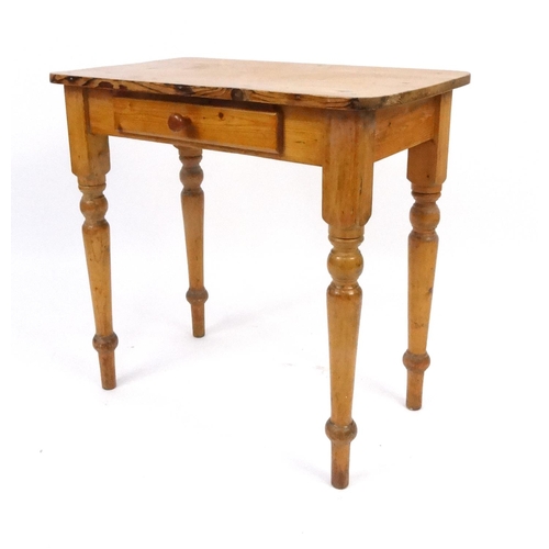 54 - Rectangular pine side table fitted with a frieze drawer, 75cm high x 76cm wide x 45cm deep