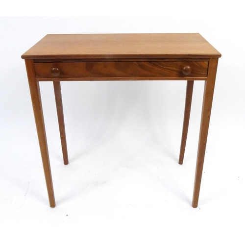 87 - Good quality side table with frieze drawer on tapering legs, 72cm high x 69cm wide x 35cm deep