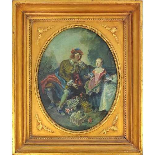 103 - Decorative picture of two figures housed in an ornate gilt frame, 39cm x 29cm excluding the frame