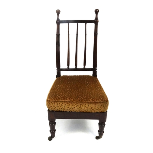 150 - Victorian mahogany spindle back chair with gold upholstered seat and back cushion