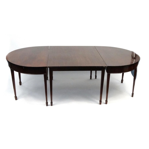 119 - Georgian D end dining table raised on tapering legs, with extra leaf, 72cm high