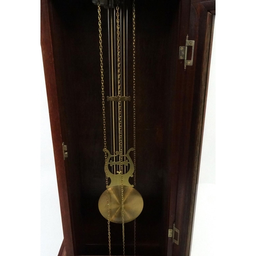 62 - Fen clocks mahogany long case clock with moon phase dial, 195cm high