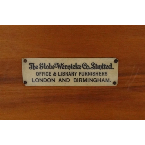 56 - Oak Globe Wernicke glazed bookcase section with cornice, 40cm high x 87cm wide x 27cm deep
