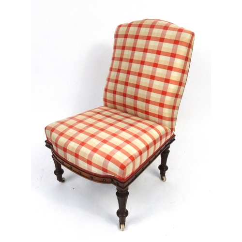 67 - Victorian walnut bedroom chair with check upholstery