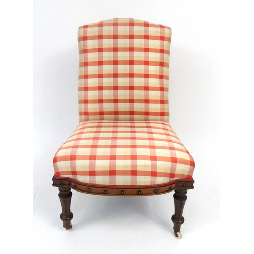 67 - Victorian walnut bedroom chair with check upholstery