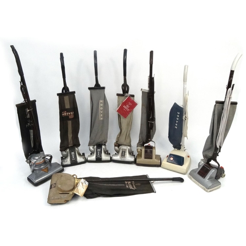 159 - Eight vintage upright vacuum cleaners mostly Hoover examples