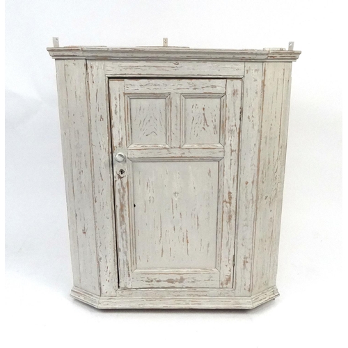 91 - Painted pine wall hanging corner cupboard, 102cm high x 90cm wide x 63cm deep