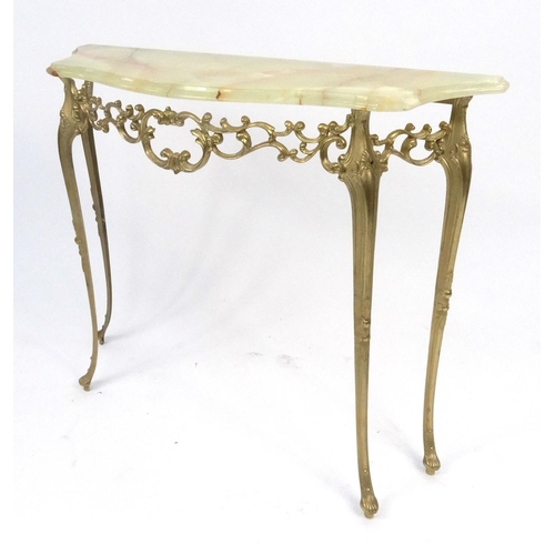 100 - Onyx and brass console table, 75cm high x 92cm wide x 28cm deep