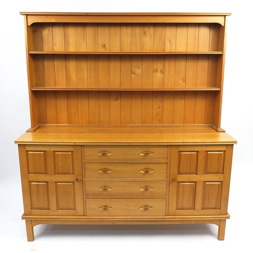 12 - Ash dresser fitted with an open plate rack above four drawers and a pair of cupboard doors, 175cm hi... 