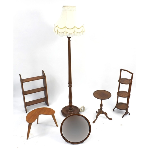 48 - Occasional furniture comprising oak folding three tier cake stand, tripod wine table, teak occasiona... 