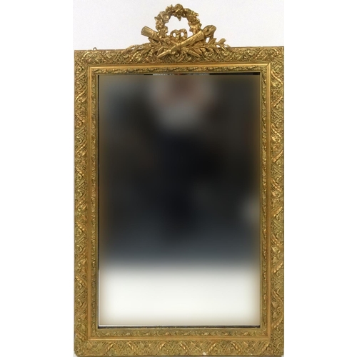 118 - Large gilt framed mirror with torch design top, 130cm x 86cm