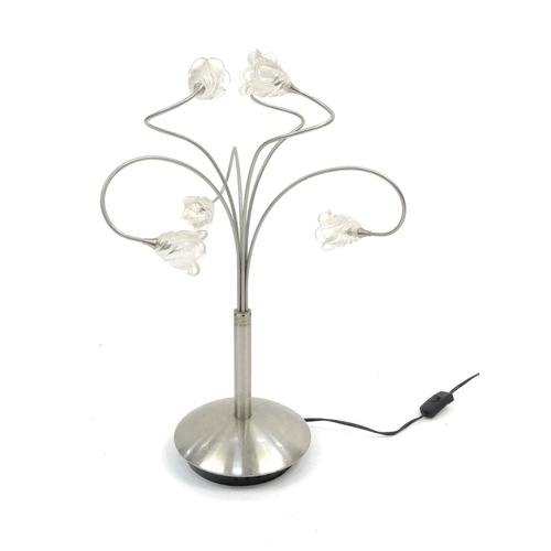 52 - Six branch stainless steel and glass table lamp, 60cm high
