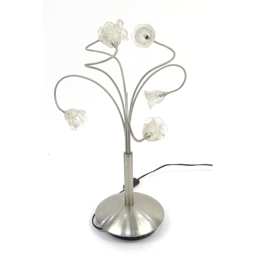 52 - Six branch stainless steel and glass table lamp, 60cm high