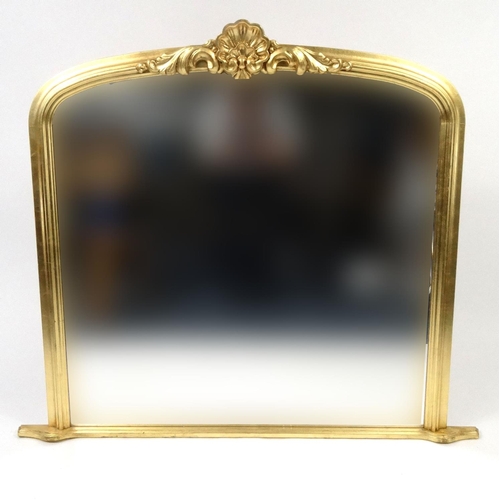 36 - Ornate gilt framed bevel edged over mantle mirror with shell crest, 108cm x 98cm