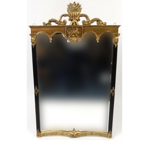 5 - Ornately gilt framed mirror with urn and sea scroll crest, 130cm x 82cm