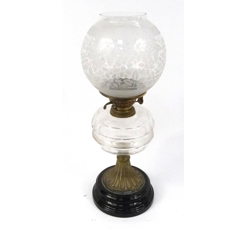 61 - Victorian brass and glass oil lamp