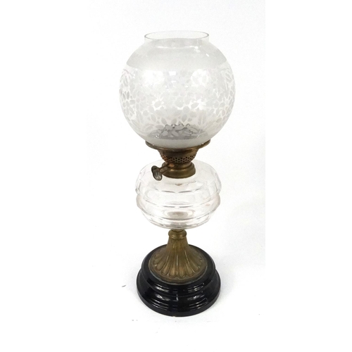 61 - Victorian brass and glass oil lamp