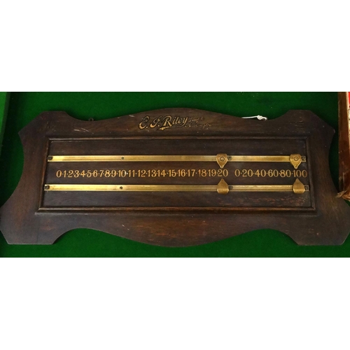 72 - Riley snooker table, a Riley scoreboard, with a selection of cues and balls, the table 74cm high x 1... 