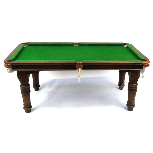 72 - Riley snooker table, a Riley scoreboard, with a selection of cues and balls, the table 74cm high x 1... 