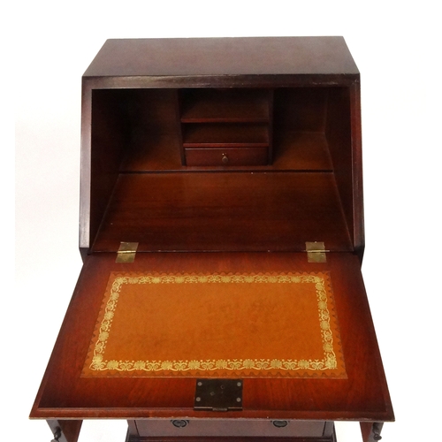 97 - Slim mahogany bureau fitted with a fall above four drawers, 97cm high x 50cm wide x 42cm deep