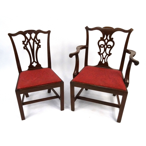 25 - Georgian harlequin set of six chairs with drop in seats including two carvers