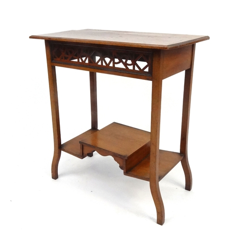 85 - Occasional table with under tier and fret work sides, 70cm high x 60cm wide x 36cm deep