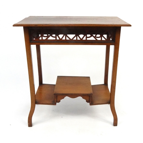 85 - Occasional table with under tier and fret work sides, 70cm high x 60cm wide x 36cm deep