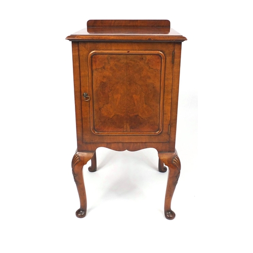 32 - Walnut pot cupboard with shell carved knees, 76cm high x 42cm wide x 41cm deep