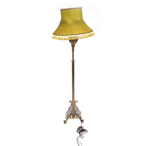 34 - Victorian brass adjustable standard lamp with shade