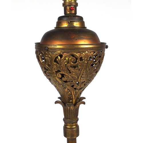 34 - Victorian brass adjustable standard lamp with shade