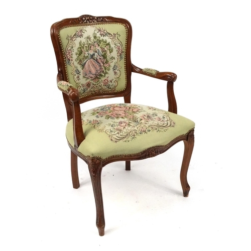 48A - French carved wooden side chair, the back with a panel of courting lovers