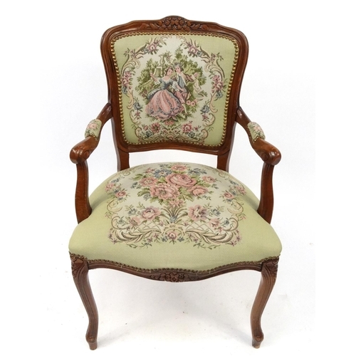 48A - French carved wooden side chair, the back with a panel of courting lovers