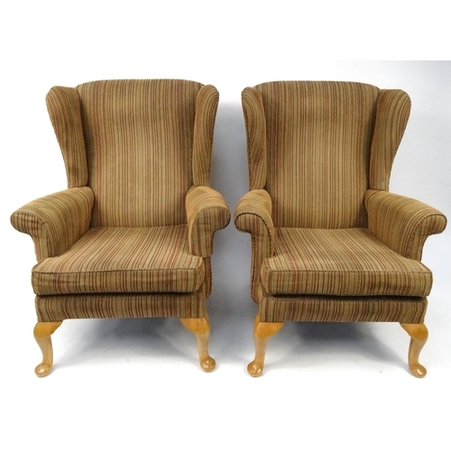 126A - Three piece wing back suite comprising two seater setee and two arm chairs with wooden cabriole free... 