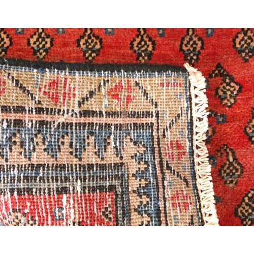 2031 - Rectangular Middle Eastern Arak rug, the central field having an all-over Boteh design onto a red gr... 