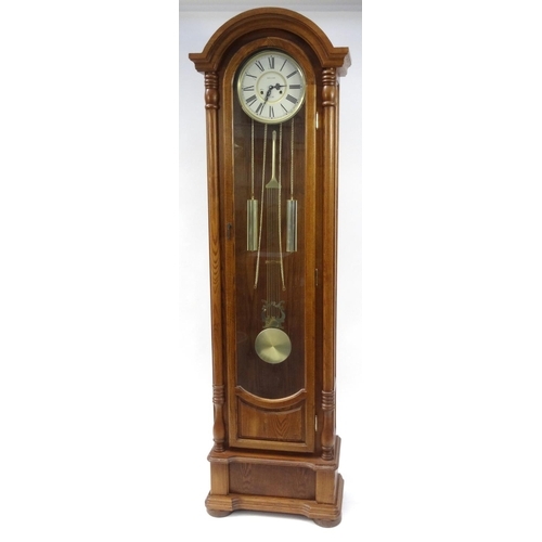 80A - Wood & Sons oak longcase clock with 31-day spring-driven movement, 196cm high