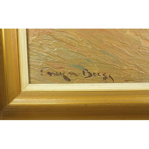 1023 - Oil onto canvas, moored ship, bearing a signature Boggs, gilt framed, inscription to the reverse,  5... 