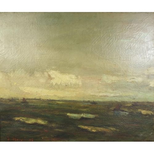 1025 - Continental school oil onto canvas, seascape, bearing a signature Boudig?, framed, 60cm x 50cm exclu... 