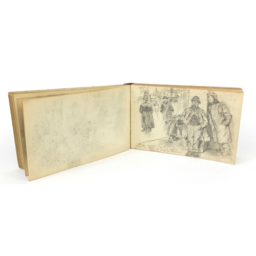 226 - Edwardian pencil sketch book, containing assorted comical pencil sketches including Policeman, Hints... 