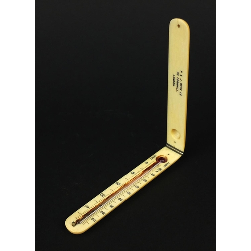 146 - R & J Beck of London ivory folding pocket thermometer, 10cm long