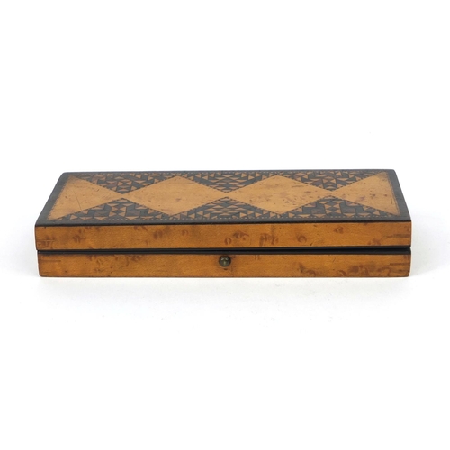 21 - Victorian Tunbridge ware box, the hinged lid with micromosaic inlay, 16.5cm wide