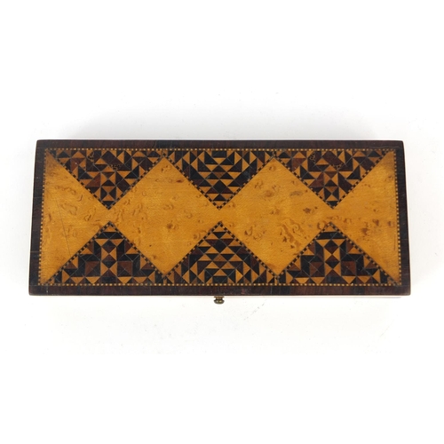 21 - Victorian Tunbridge ware box, the hinged lid with micromosaic inlay, 16.5cm wide