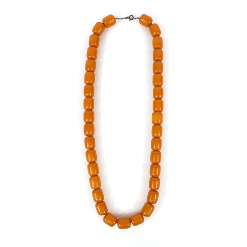 832 - Butterscotch amber coloured bead necklace, 50cm long, approximate weight  63.8g