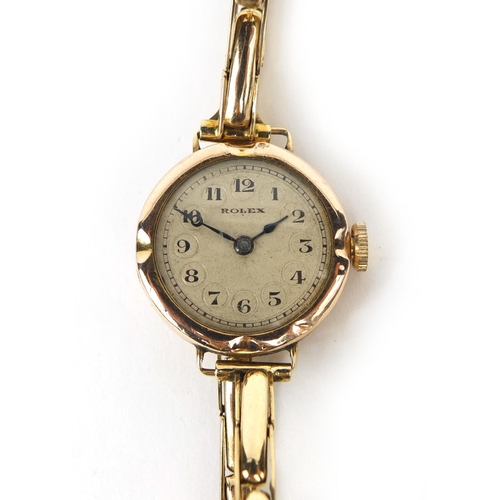 844 - Ladies 9ct gold Rolex wristwatch with 9ct gold strap, 2.3cm in diameter excluding the crown, approxi... 
