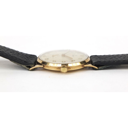 848 - Gentleman's 9ct gold Rolex Tudor wristwatch and black leather strap, 3.1cm diameter excluding the cr... 