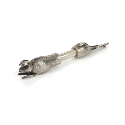 79 - S Mordan & Co silver propelling pencil in the form of a hare, 7cm long when closed