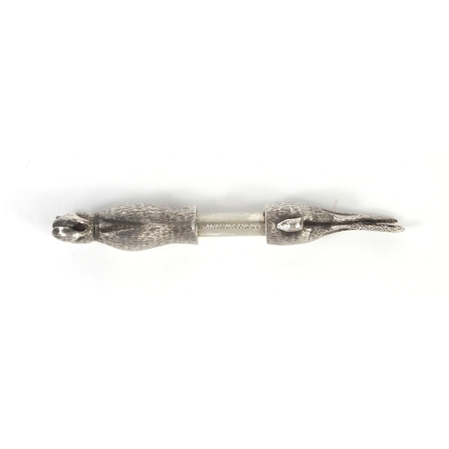 79 - S Mordan & Co silver propelling pencil in the form of a hare, 7cm long when closed