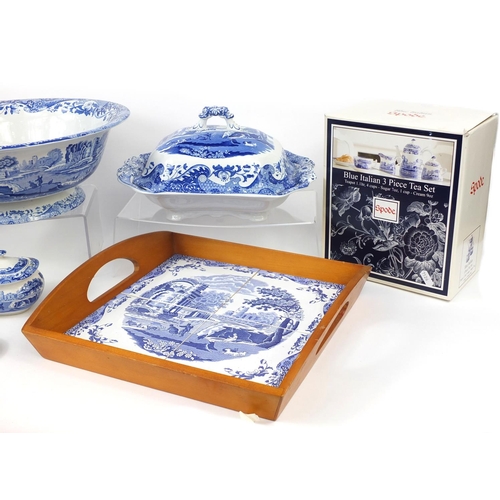 2106 - Collection of Copeland Spode blue and white items including a large pedestal fruit bowl, tureen and ... 