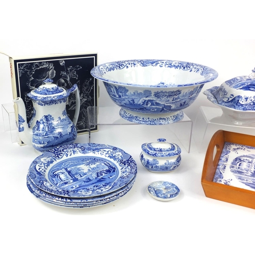 2106 - Collection of Copeland Spode blue and white items including a large pedestal fruit bowl, tureen and ... 