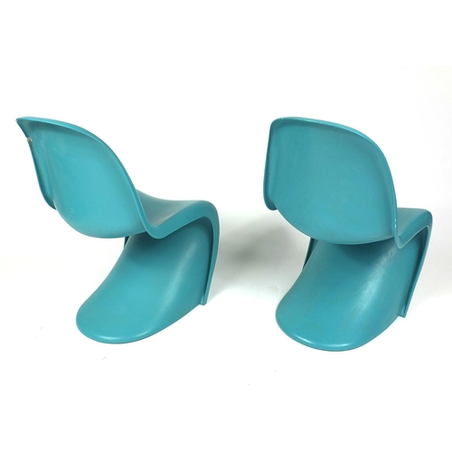 2021 - Pair of turquoise Vitra Panton chairs, each 83cm high