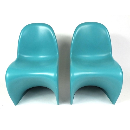 2021 - Pair of turquoise Vitra Panton chairs, each 83cm high